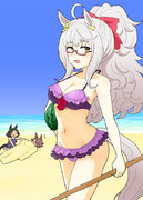 水着ポニテビワハヤヒデ！とチケゾーとタイシンと海！