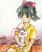 あいさつガールとありがとウサギ、花壇にて