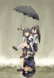 女3人傘1つ