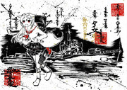 墨絵　艦これ「夕立」改二　梅雨mode