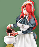 珈琲に牛乳を注ぐ女