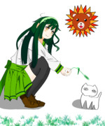 ネコとたわむれるずんちゃん