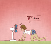 扇風機に「ア゛〜」