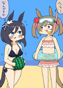 海に遊びに来たフラッシュさんとファル子