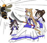 スズメバチに正しい対処をするライスと騒ぐエルと戦うグラス