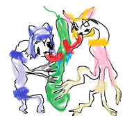 冷たいきゅうりを食べるアライさんとフェネック