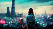 未来に佇む女性（AIが作った画像） midjourney
