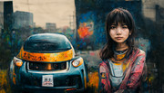 AI(midjourney)で作った未来でロボットといっしょにいる少女