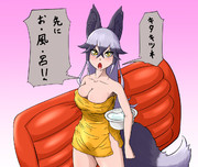 キタキツネをお風呂に入れようとするギンギツネ