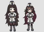 アニメの？キャラの服装で一緒に立つ