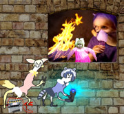 AIが描いたアライさんとフェネックが焼いているイカを、盗もうとしているアライさんとフェネック