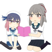 一緒に本を読む薄雲ちゃんと対馬ちゃん