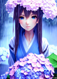 雨の日、紫陽花と少女＃2