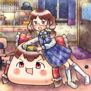 巨大ゆっくりさんクッションに寄りかかりながら動画を見る宇佐見菫子さん