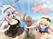 浜辺で戯れるジャーヴィスと涼月と提督