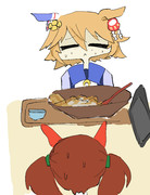 キング牛丼に絶望するマチカネフクキタルと、無理矢理連れてこられてこれから地獄を見るナイスネイチャ