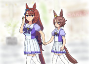 クリークさんに迷子にならないように手をつながれて歩くタイシン