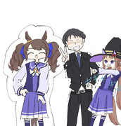 トーセンジョーダンの等身大パネルとツーショットを撮りたい使い魔と、なぜか妨害してくるスイープトウ