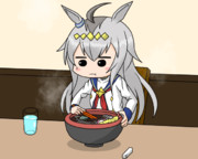 年越しそばを食べるオグリキャップ