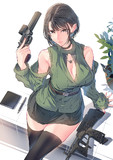 銃×女の子×肩出しニット