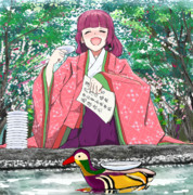 曲水の宴を楽しむきくりさん