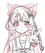 (ピースをする私…)