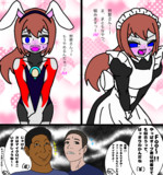 オーブ君に着せ替えをする先輩