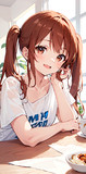 Tシャツ姿のツインテールの女の子