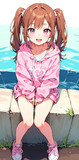 ピンク色パーカーを着た女の子