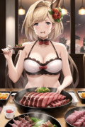 AIイラストで、古戦場なので焼肉食べ放題するジータちゃんを生成してみた