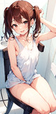 タンクトップ姿のツインテールの女の子とバスルーム