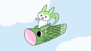 ずんだ鯉に乗るずんだもん