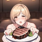 NovelAIでステーキを目の前にして色っぽく興奮しているジータちゃんを生成してみた