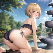 AIイラストで公園の噴水で水着に着替えて水遊びするジータちゃんを生成してみた