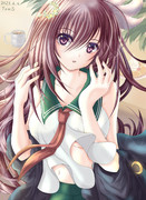 夏服な如月にワスレナグサの花飾り