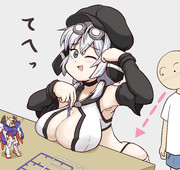 プラモ部品を谷間から取り出すもち子さん