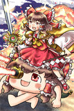 ビームを放つゆっくりさんに乗って戦う博麗霊夢さん