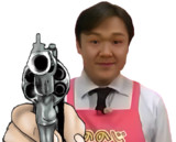 拳銃を突き出す福島