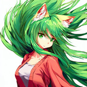 エメラルドグリーンの狐の女の子