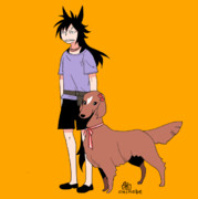 信号待ちのアイリッシュセッターとその飼い主