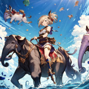 象の日なのでAIイラストで象に乗っている戦士のジータちゃんを生成してみた