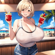 AIイラストで海の家で働く爆乳ジータちゃんを生成してみた