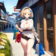 AIイラストで大都会岡山でショッピングするジータちゃんを生成してみた