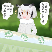 流しそうめんのスライダーにカップ麺を流すハカセ