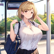 AIイラストでバスを待ってる通学ジータちゃんを生成してみた