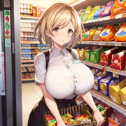 コンビニで品出しする爆乳ジータちゃん