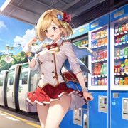 学校の自販機の前にいるジータちゃん