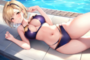 学校のプールのプールサイドで水着姿で誘惑しているジータちゃんを生成してみた