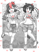 おでかけ用の服のヤンバルクイナさんとカンザシフウチョウさん