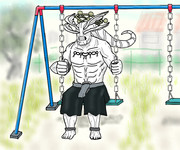 公園のブランコに適応したまこーら